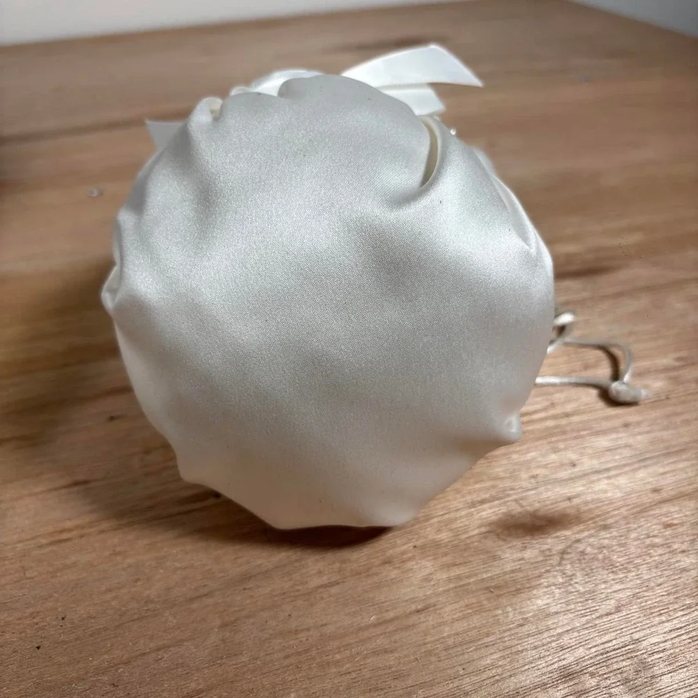 Beverly Clark Collection Tea Rose Bridal Pouch White Satin Pearl Drawstring Bag
